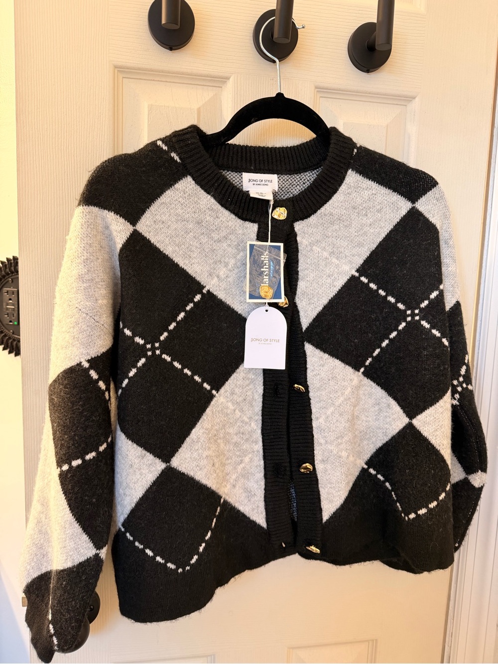 Song of Style Black & Gray Argyle Knit Cardigan